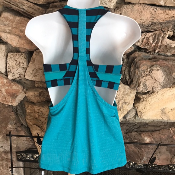 LULULEMON TANK TOP BLUE WITH BLACK STRIPES SIZE SMALL EXCELLENT CONDITION - Picture 5 of 12